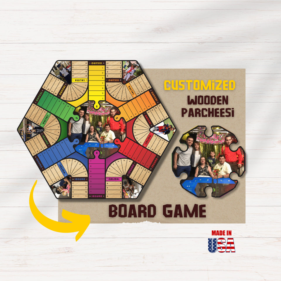 Personalized Wooden Parcheesi Board Game With Pictures - 6 Players